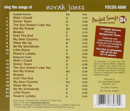 Karaoke Playbacks - PSCD6080 – Songs of Norah Jones - Back